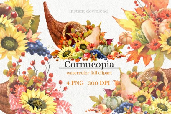 A Versatile Watercolor Cornucopia Graphics for Commercial Use