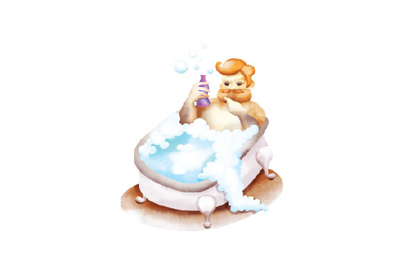 Man in Bubble Bath Watercolor: A Crafts Asset for Bathroom Branding
