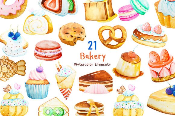 Reviewing 20 Bakery Watercolor Graphics for Creative Businesses