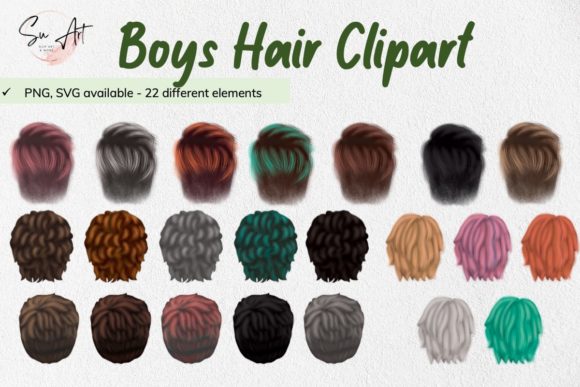 Watercolor Boy Hairstyles Clipart for Brand Illustrations