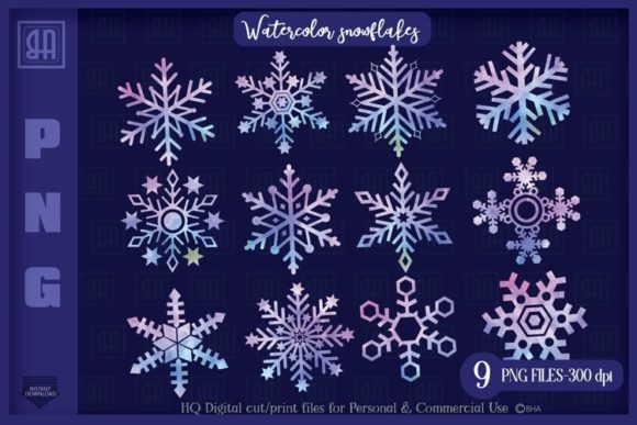 Watercolor Snowflakes PNG Graphics for Crafted Illustrations